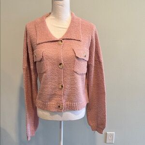 Pink Button-Up Women Sweater Cardigan NWTS